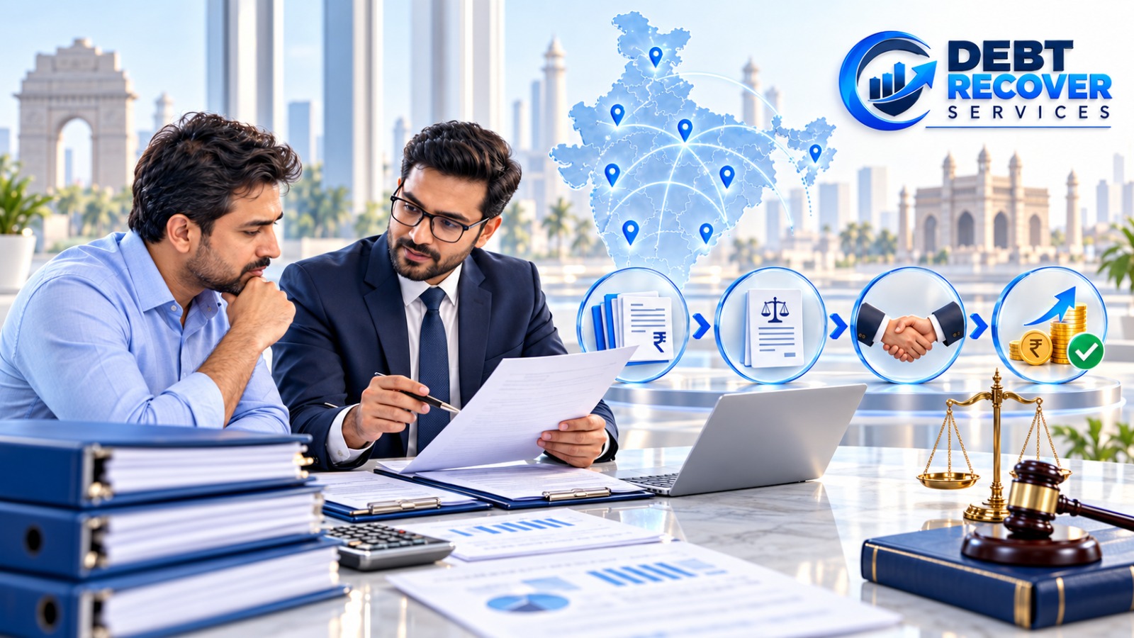 Business professionals reviewing outstanding invoices and receivables